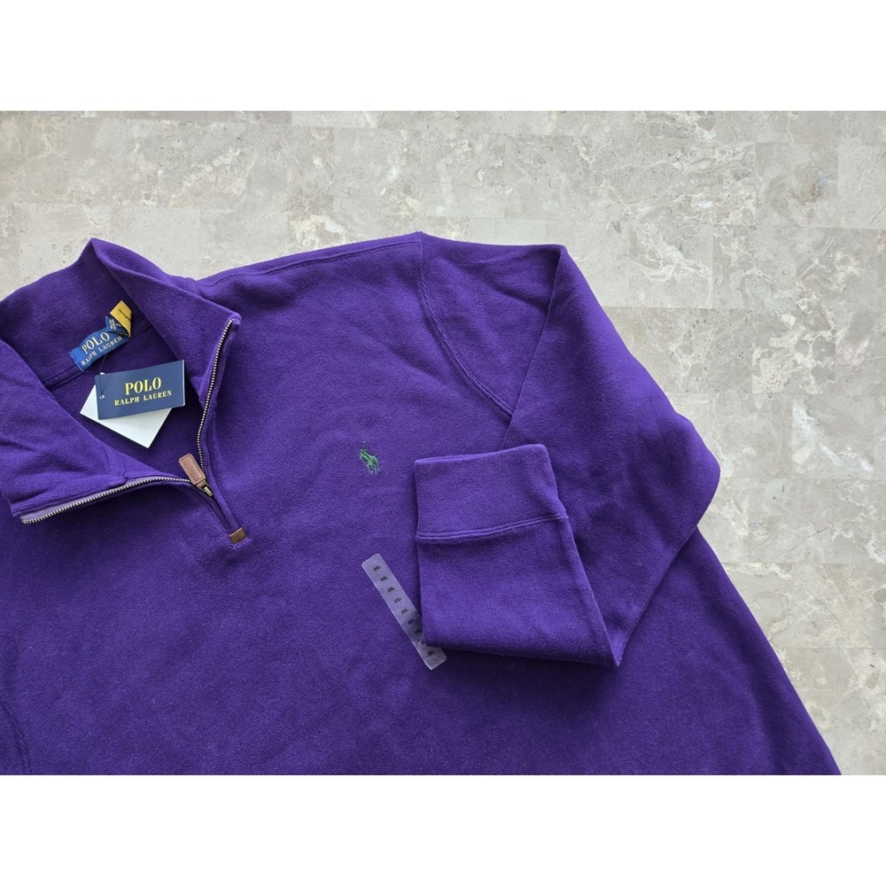 NEW POLO RALPH LAUREN RIB QUARTER ZIP PULLOVER JUMPER - PURPLE -‎ MENS XXL
